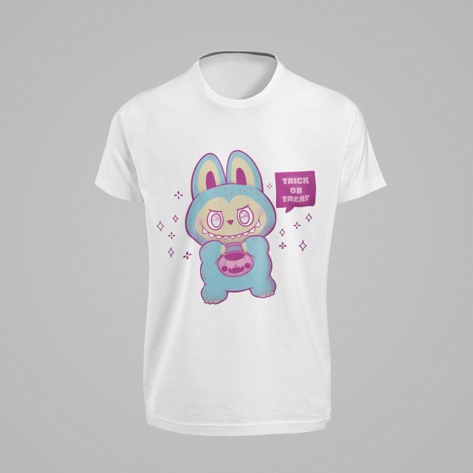 Trick Or Treat Labubu Graphic Sweatshirt/Hoodie/T-Shirt In Vibrant Colors — back view thumbnail