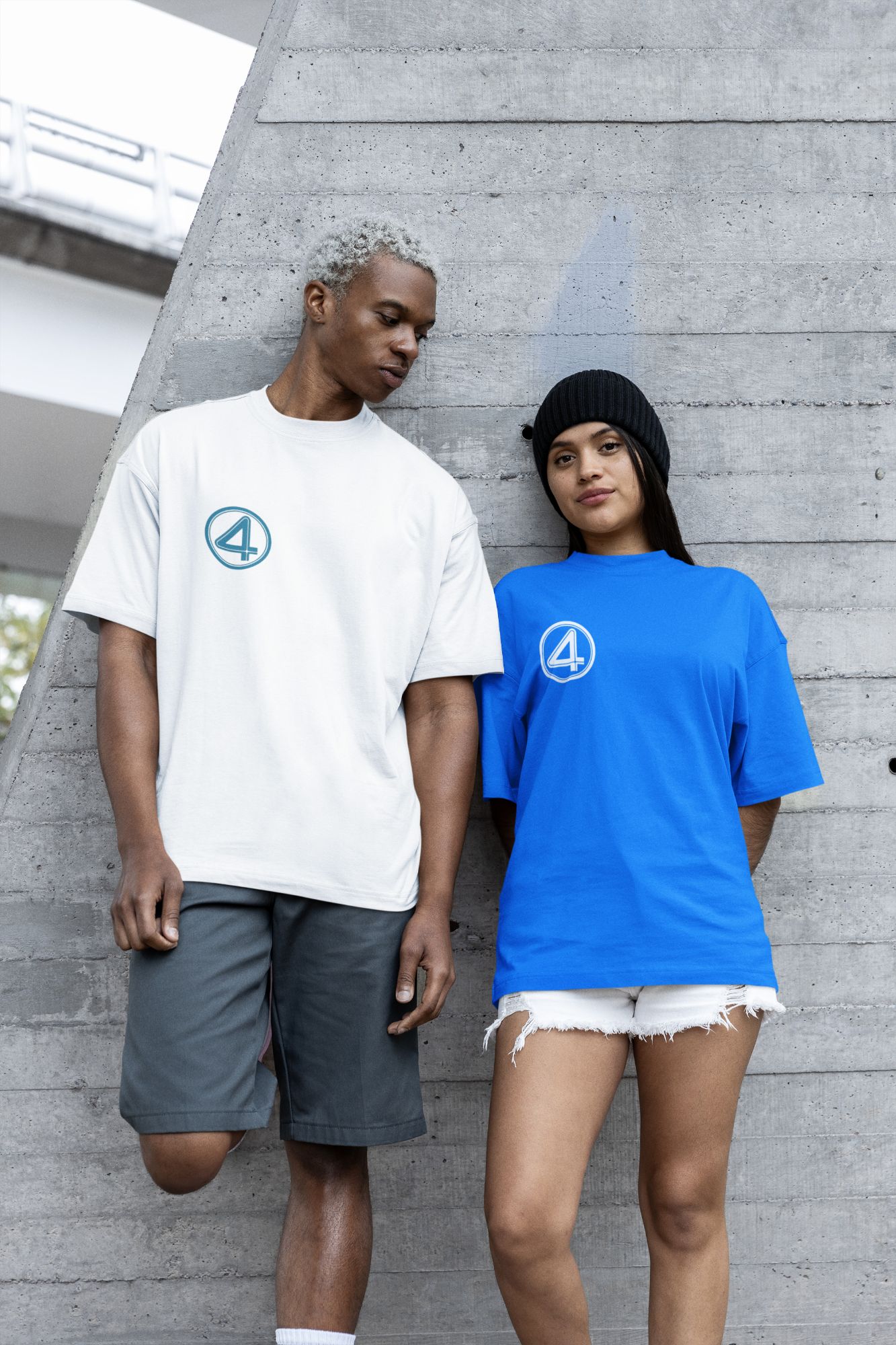 Fantastic Four Logo T-Shirt Movie-Inspired Unisex Tee  Hoodie or Crewneck Cotton Blend White and Blue — front view