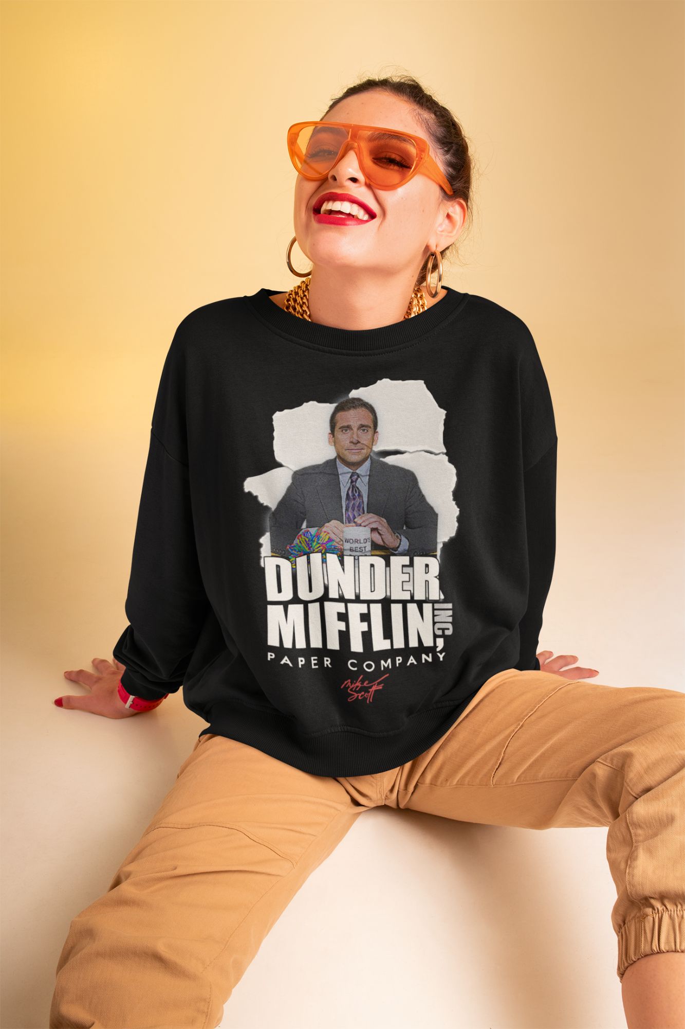 Michael Scott Black Crewneck Sweatshirt Or Hoodie With Dunder Mifflin Paper Company Graphic Print Unisex Fit Soft Cotton Blend — back view thumbnail