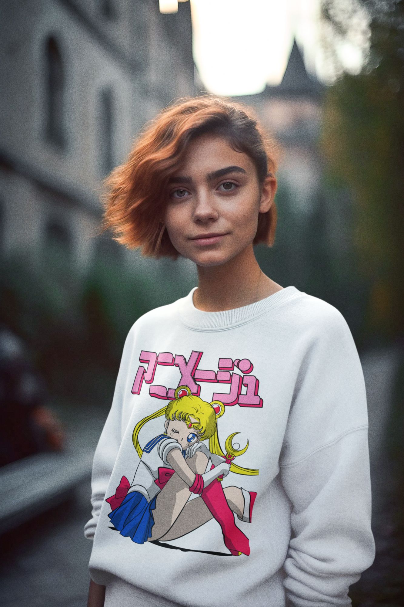 Sailor Moon Anime Sweatshirt With Japanese Text — back view thumbnail