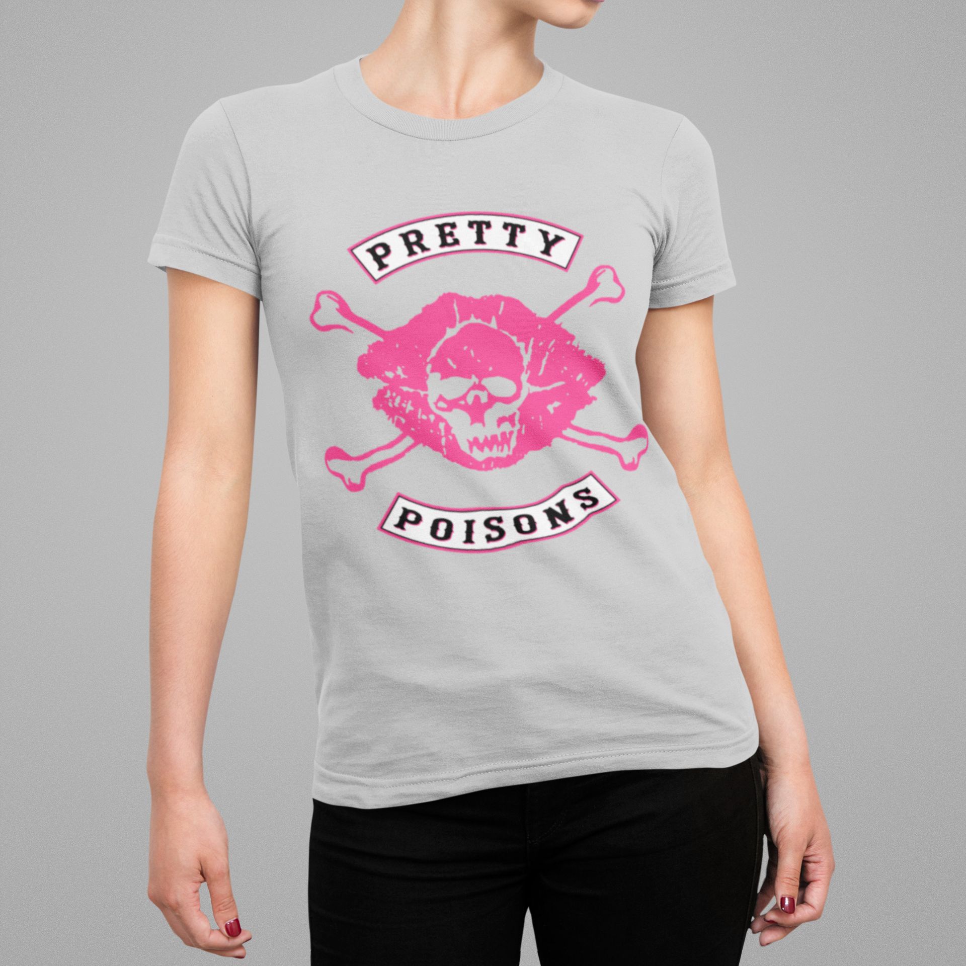 Pretty Poisons Graphic Tee Womens Short-Sleeve Skull & Crossbones Design Multiple Colors S-XL — back view thumbnail