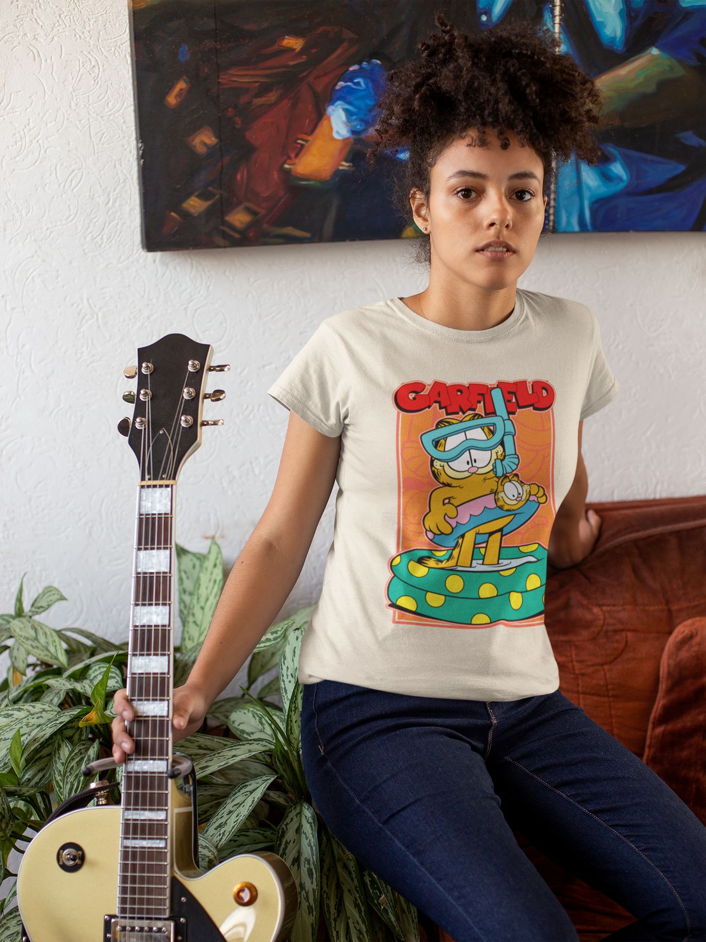 Garfield Graphic Everyday Cotton Tee - ATC1000 100% Cotton OEKO-TEX Certified Double Needle Stitch Available In 40+ Colors S-4XL — front view