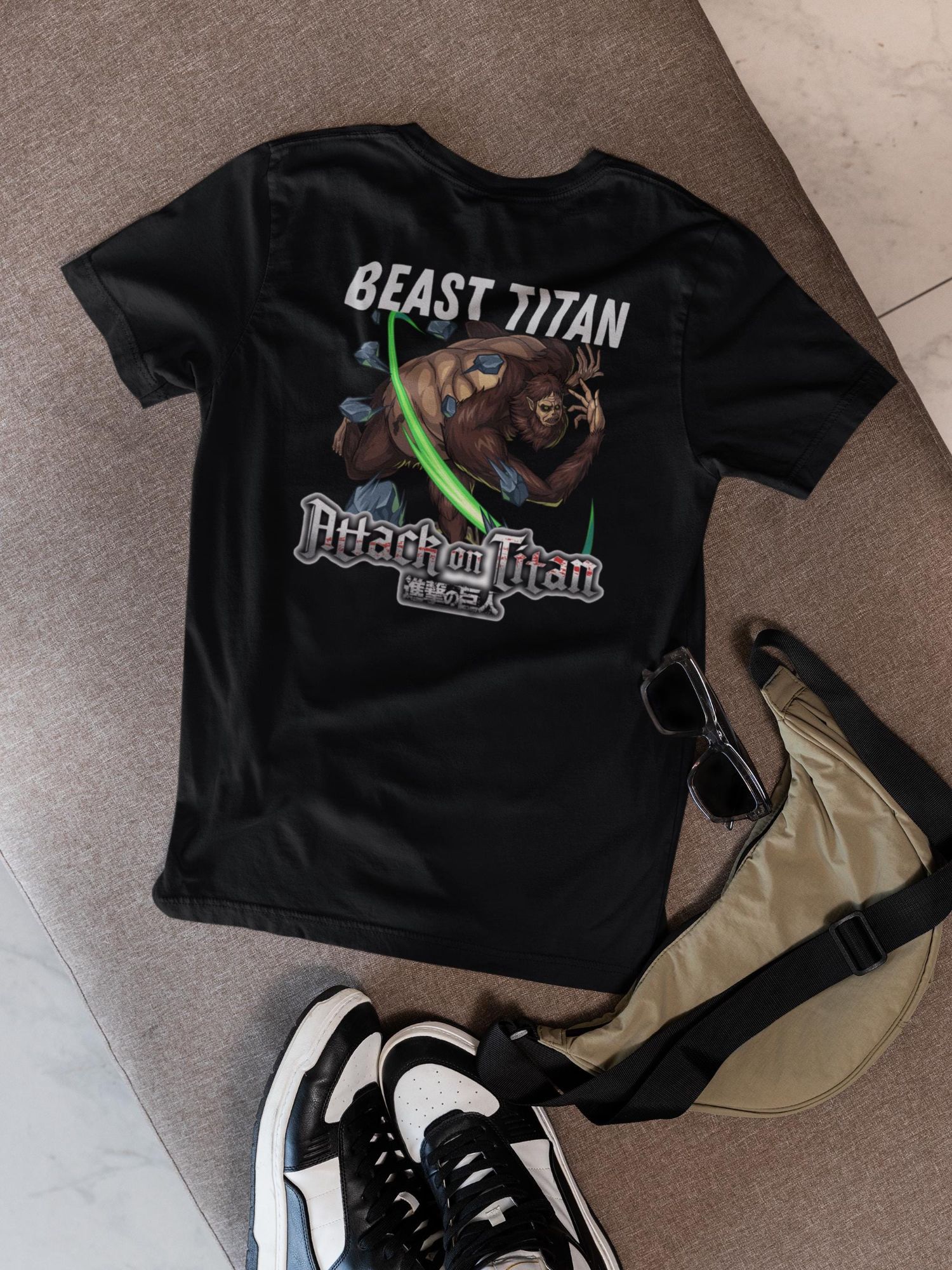 Attack on Titan Beast Titan T-Shirt - Anime Graphic Tee for Fans - Unisex Black Shirt — back view thumbnail