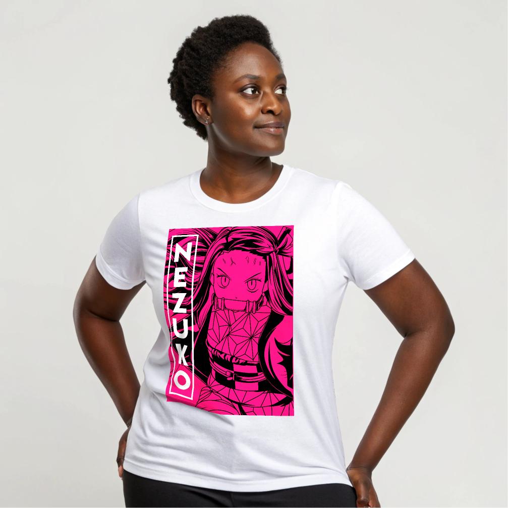 Nezuko Kamado Anime T-Shirt - Bold Pink Graphic Tee, Fan Merch, Sizes S-4XL — back view thumbnail