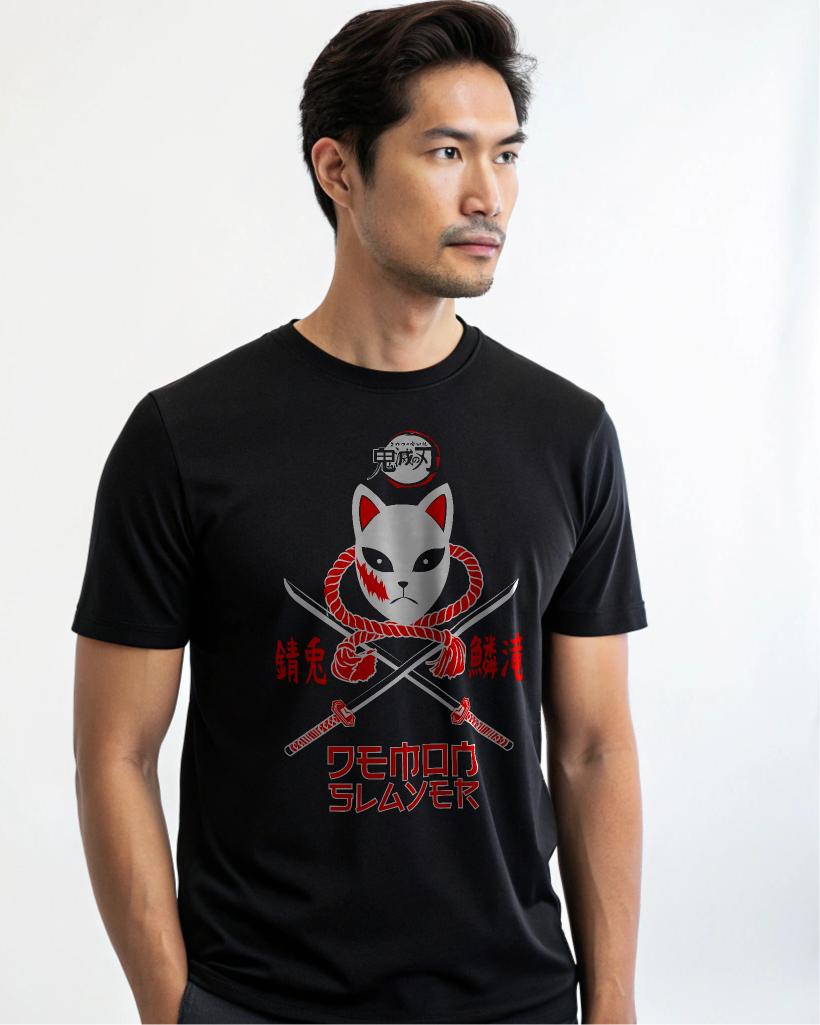 Demon Slayer Fox Mask T-Shirt - Kimetsu no Yaiba Anime Graphic Tee, Unisex, Sizes S-4XL — back view thumbnail