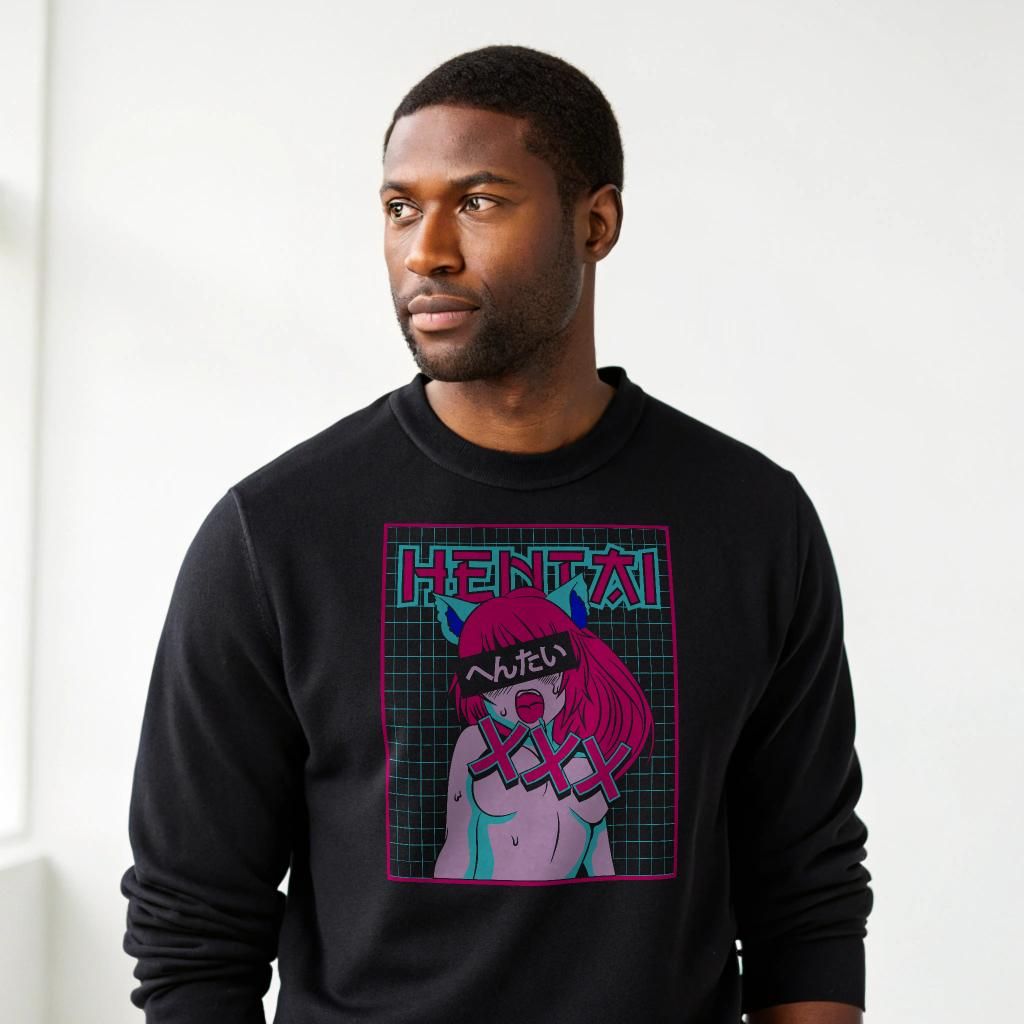 Hentai Aesthetic Crewneck - Vaporwave Anime Sweatshirt, Unisex, Sizes S-4XL — back view thumbnail