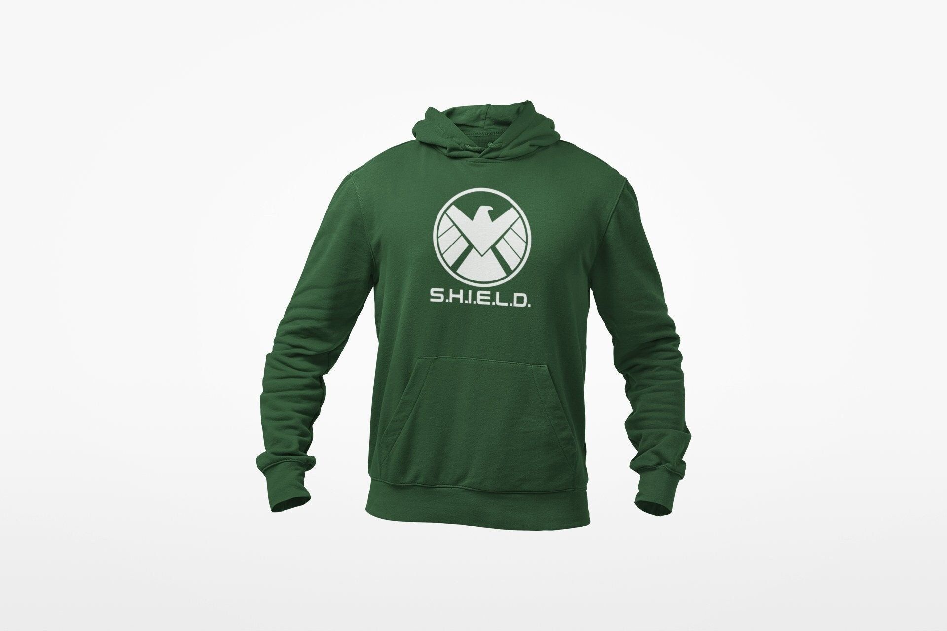 Unisex S.H.I.E.L.D Hoodie Gift for Her Cool Marvel Avengers Inspired Hooded Hoodie Gift for Him Cotton Fleece Hoodie Trendy Pullover Hoodie — back view thumbnail